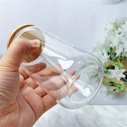 50pcs/Case 16oz Sublimation Clear Glass Cup With Bamboo Lids And Straws