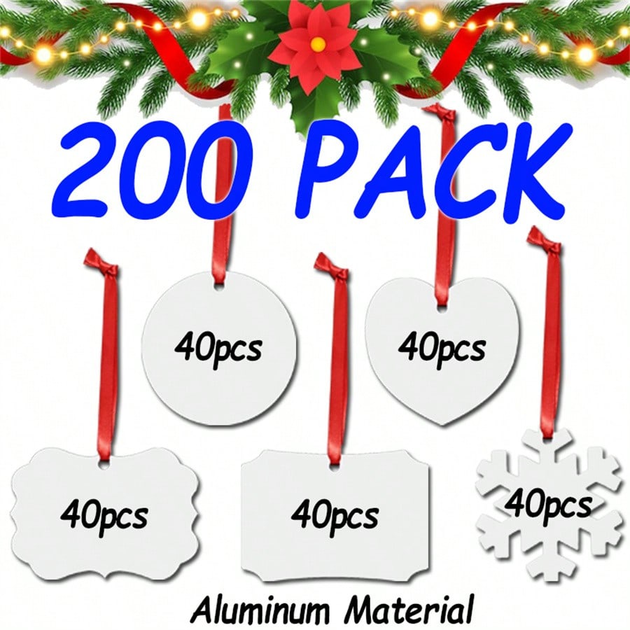 200 PACK Sublimation Blanks Aluminum Ornaments Mixed 5 Shapes(40pcs Round, 40pcs Heart, 4