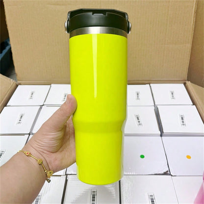 25 PACK 30oz Neon Fluorescence Colors Sublimation Tumbler With Handle And Straw Lid (Pink, Orange, Yellow, Orange)