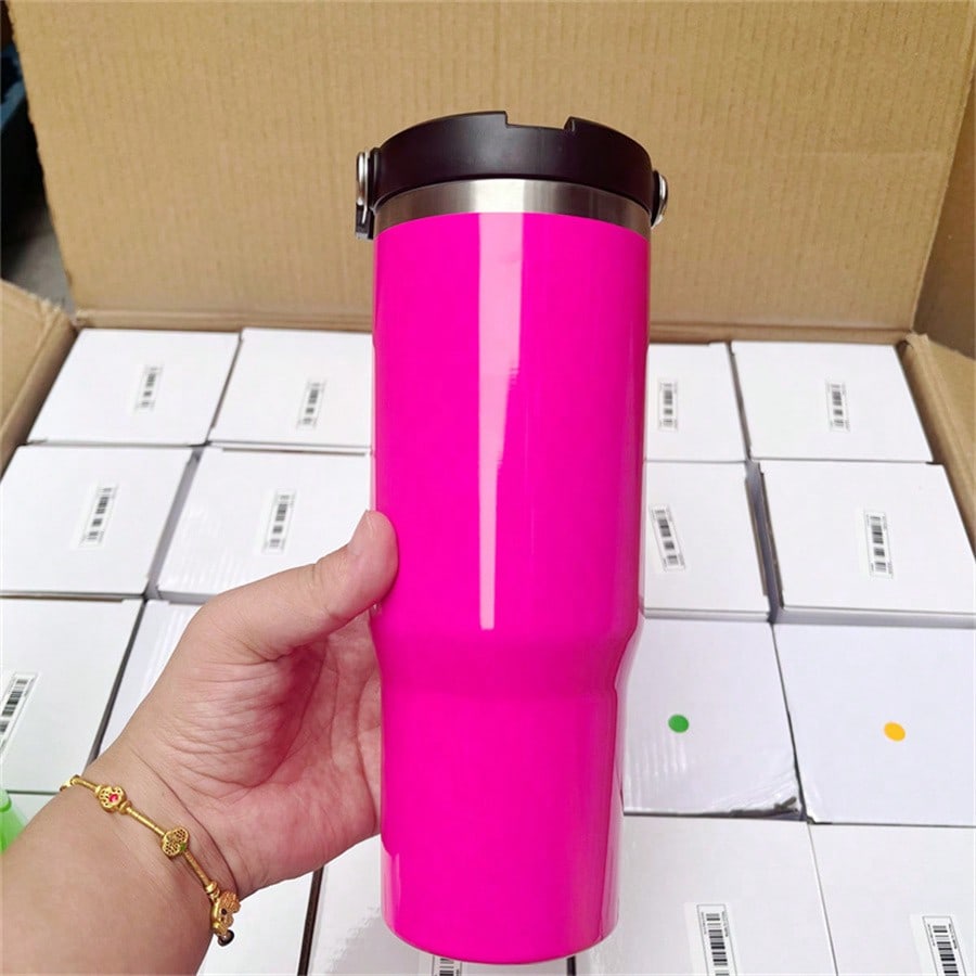 25 PACK 30oz Neon Fluorescence Colors Sublimation Tumbler With Handle And Straw Lid (Pink, Orange, Yellow, Orange)