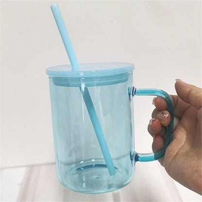 25pcs/Case 17oz Sublimation Jelly Colored Glass Coffee Mug With Plastic Lids And Straws