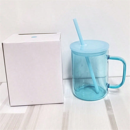 25pcs/Case 17oz Sublimation Jelly Colored Glass Coffee Mug With Plastic Lids And Straws