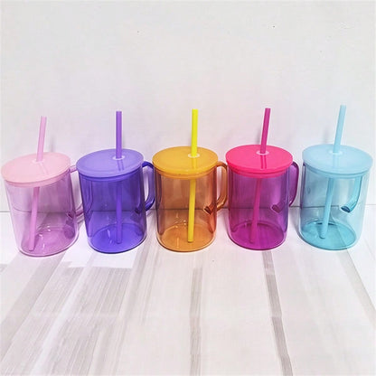 25pcs/Case 17oz Sublimation Jelly Colored Glass Coffee Mug With Plastic Lids And Straws