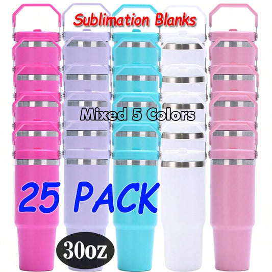 25 PACK 30oz Sublimation Blanks Tumbler With Handle And Straw Lid