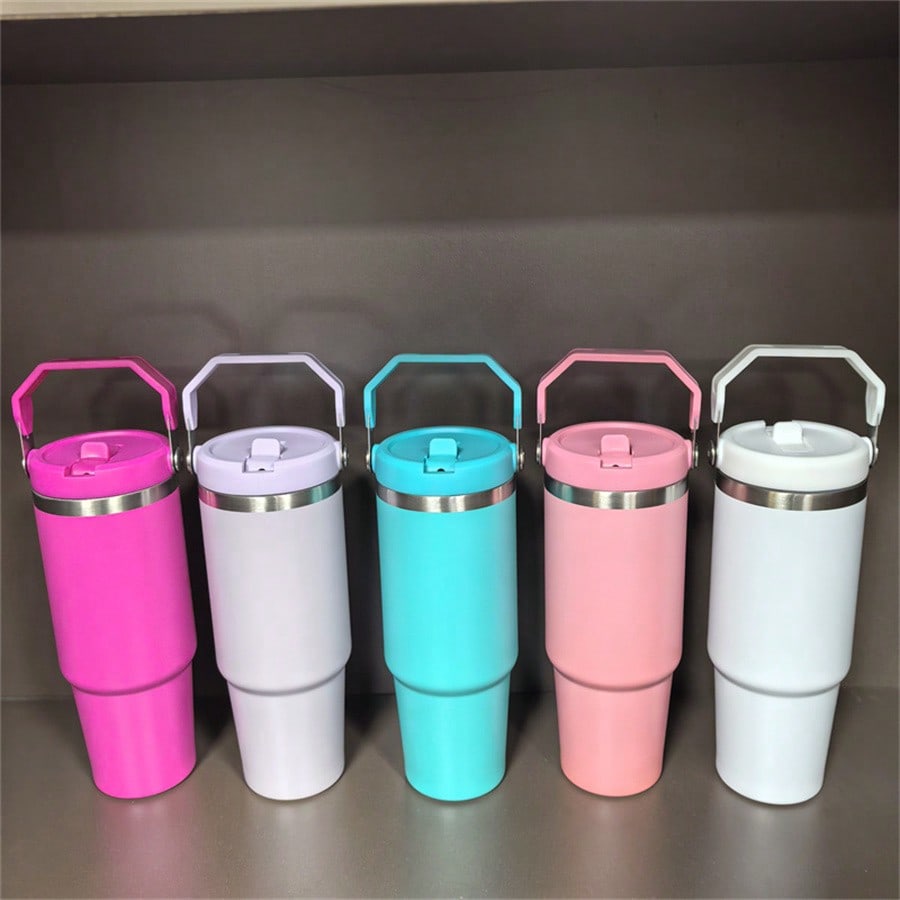 25 PACK 30oz Sublimation Blanks Tumbler With Handle And Straw Lid