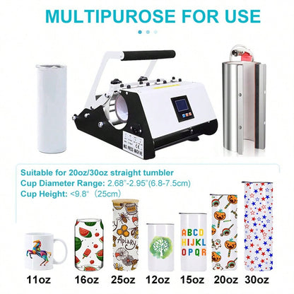 30oz Tumbler Heat Press Machine For 20oz 30oz Sublimation Blanks Skinny Straight Tumblers (500W, 110V, US Plug )