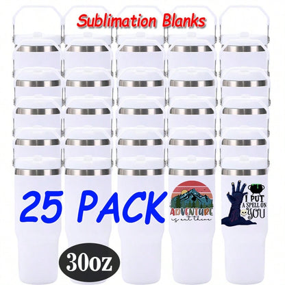 25 PACK 30oz Sublimation Blanks Tumbler With Handle And Straw Lid