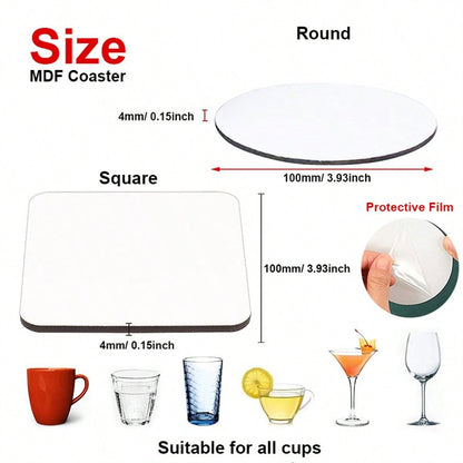 200 PACK 3.93X3.93 Inch Sublimation Blanks MDF Coasters (100pcs Round, 100pcs Square)