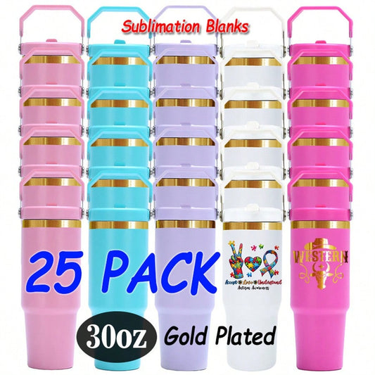 25 PACK 30oz Gold Plated Tumbler With Handle