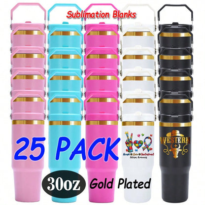 25 PACK 30oz Gold Plated Tumbler With Handle