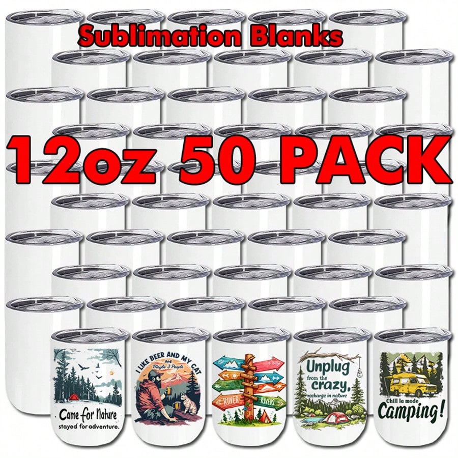 50 PACK 12oz Sublimation Blanks Wine Tumbler With Straw And Lid