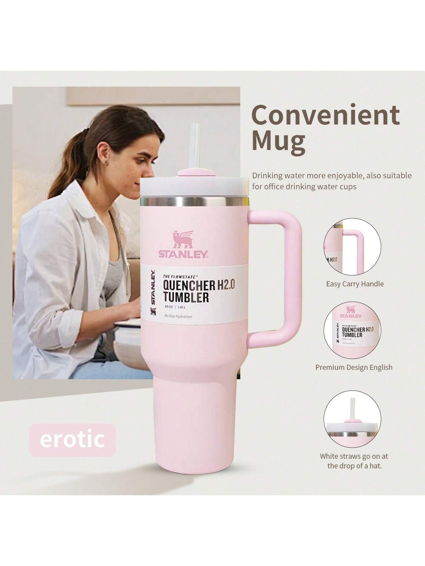 40 Oz H2.0 Insulated Mug With Handle